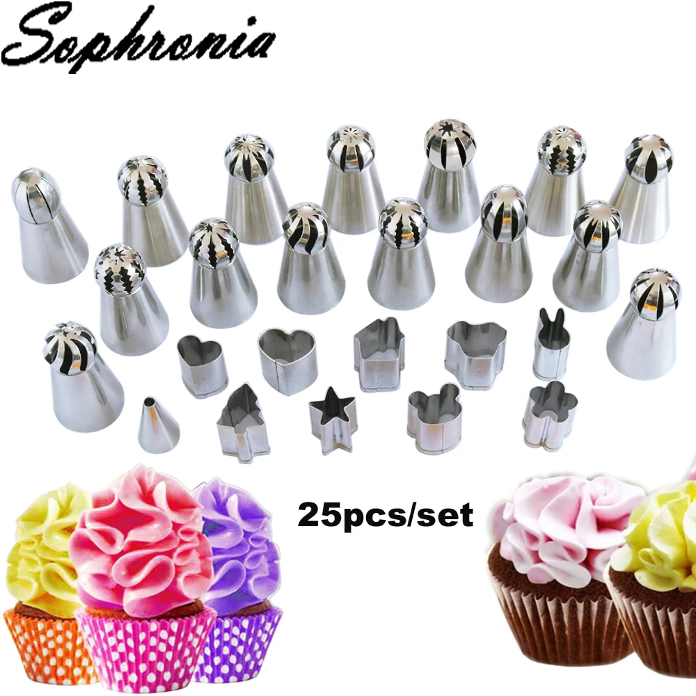 

Sophronia 25PCS/set Stainless Steel Nozzles and Cookie Cutter for Set Cake Icing Decoration Nozzl Pastry Tips Set CS132
