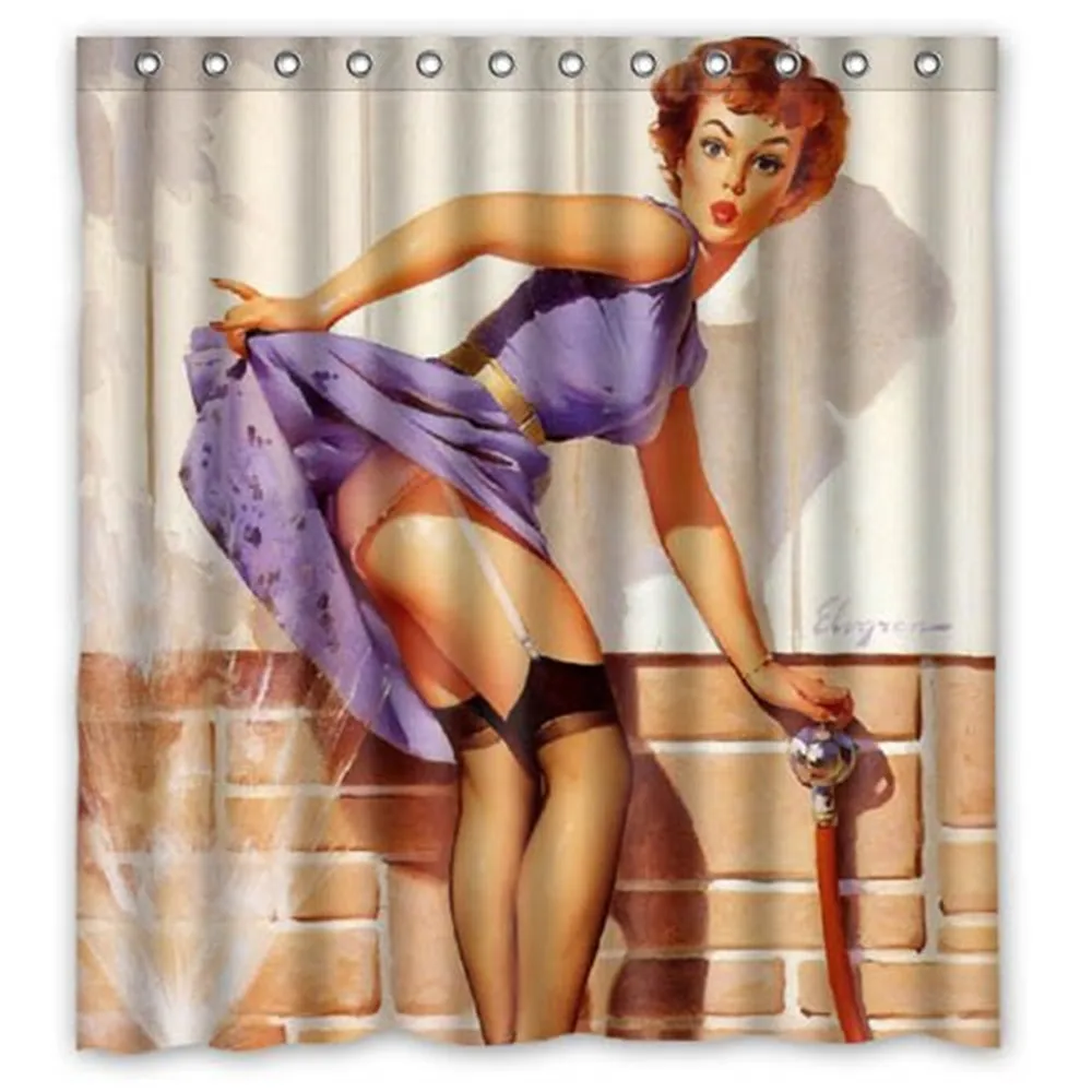 Be Wet Pin up Lady Персонализированная Водонепроницаемая полиэфирная ткань занавеска