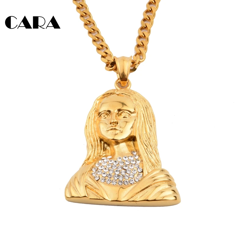 Rhinestones Virgin Mary Necklace Pendant Women Trendy Goddess Pendant