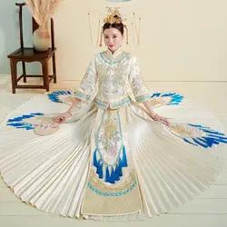 Китайский стиль свадебное платье свадебное вышивка cheongsam элегантный тост костюмы за рубежом традиционные невесты Qipao платья для женщи
