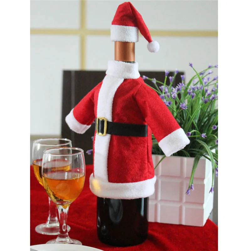 

Christmas Bag Red Wine Bottle Cover Bag cap Christmas Dinner Table Decoration Home Party Decors Santa Claus Christmas Decoration