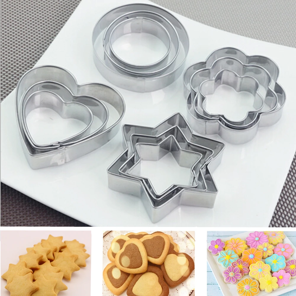 

12pcs Stainless Steel Cookie Biscuit DIY Mold Star Heart Cutter Baking Mould New Fondant Cake tool Fried Egg Shaper Kitchen Tool