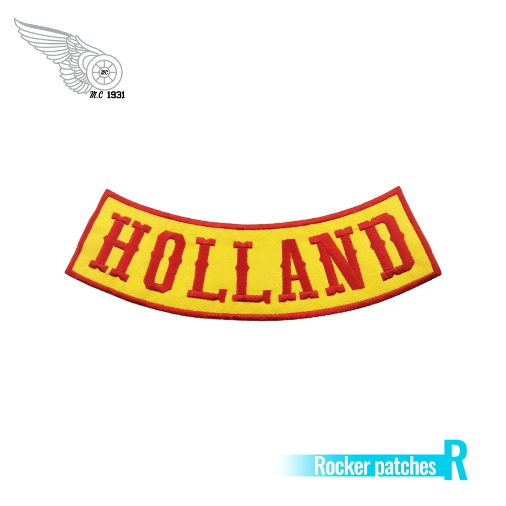 

Bandidos Outlaw Holland Rocker Patches Iron On Back of Jacket Patch Yellow twill fabric Free Shipping DIY Eco-Friendly Custom