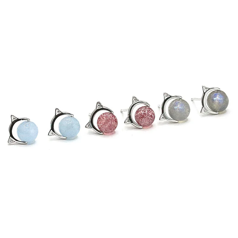 

AINUOSHI Vintage Moonstone 925 Sterling Silver Cute Cat Head Natural Stone Stud Earrings For Women Simple Fashion Party Jewelry