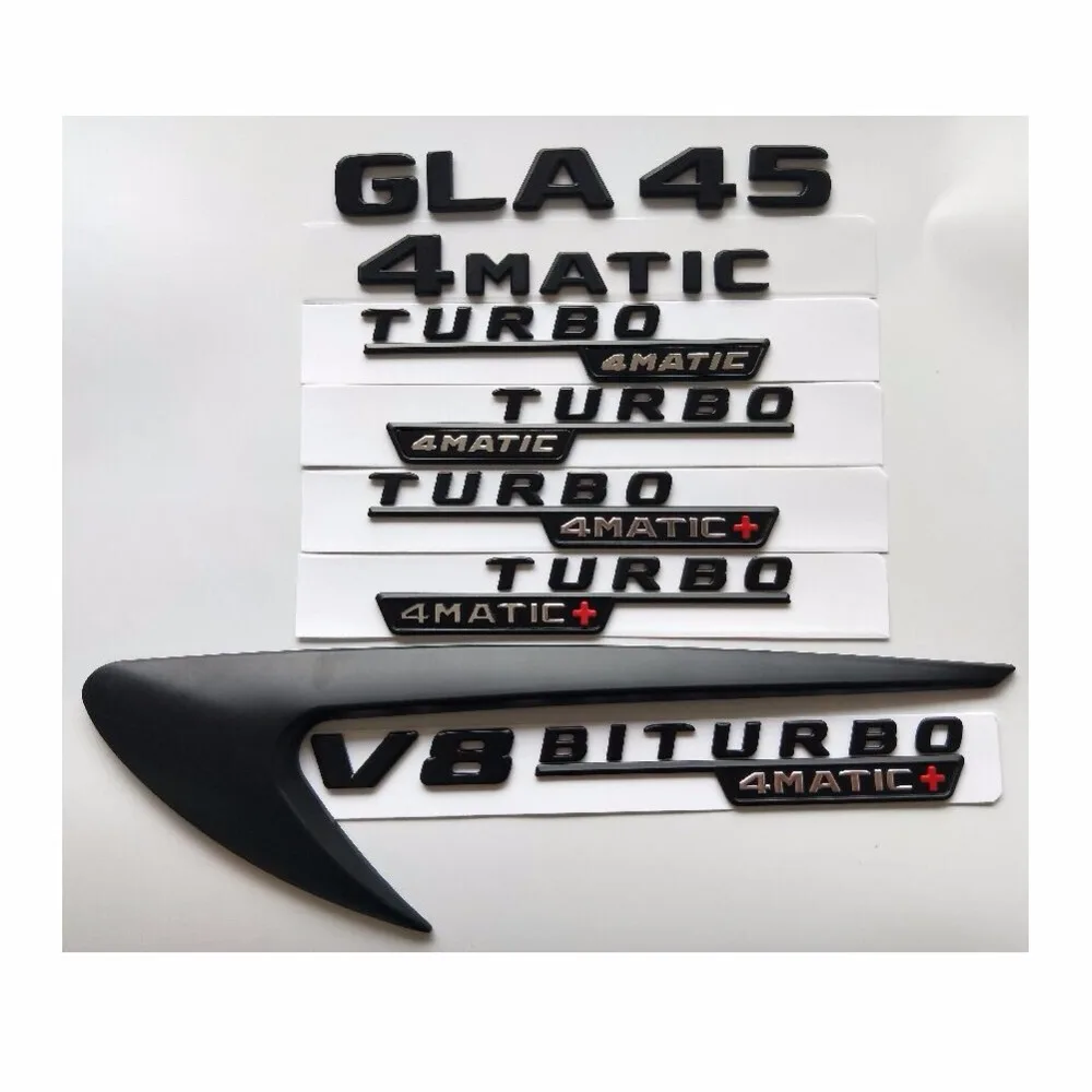 

Black Letters GLA45 V8 BITURBO TURBO 4MATIC+ Fender Trunk Tailgate Emblem Emblems Badges Badge for Mercedes Benz AMG X156 W156