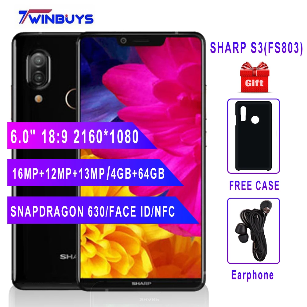 SHARP AQUOS S3 FS803 смартфон 6 0 'Ɗ GB 64 Snapdragon 630 Octa Core с двойной камерой 12MP + 13MP NFC 3200 мАч