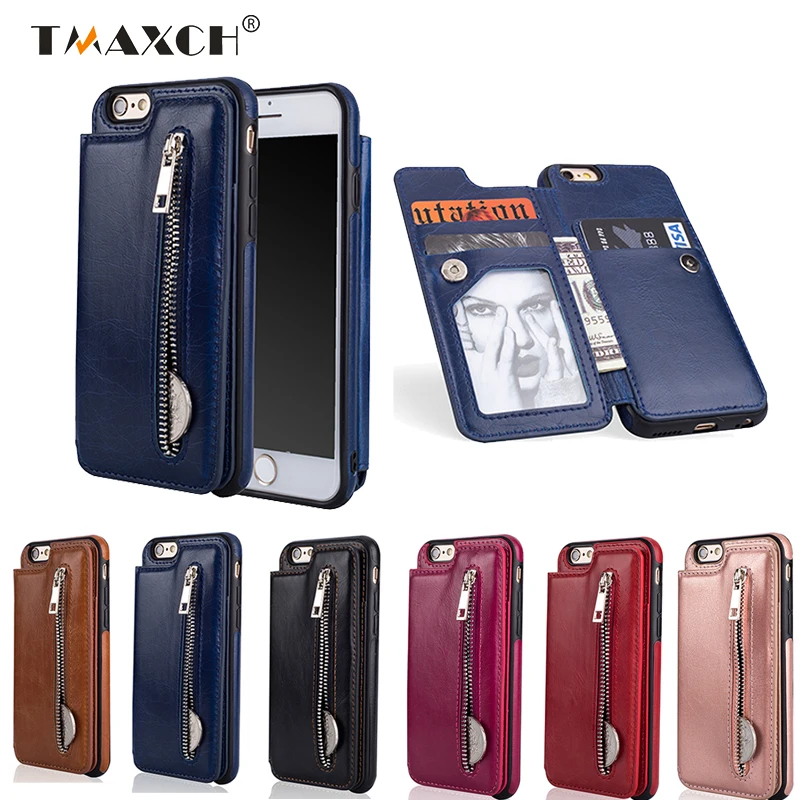 Многофункциональный Ретро кожа молния Карманный Бумажник Card Case для iphone X 6 6s 7 8