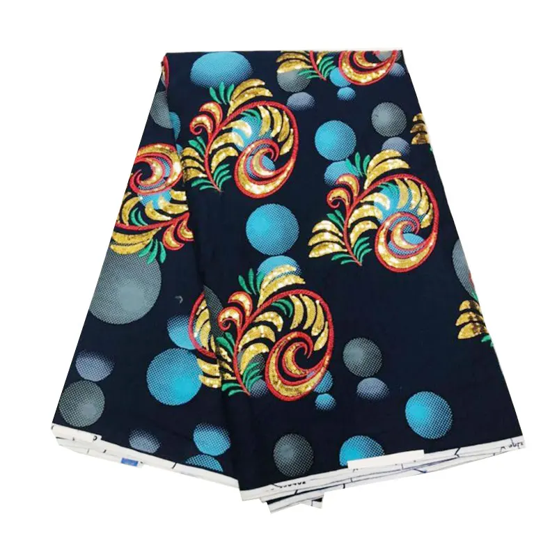 

Embroidery African Super Java Wax Fabric with Sequins 6 Yards Printed Wax Pagne Fabrics Ankara Nigerian Cotton Africa Fabric