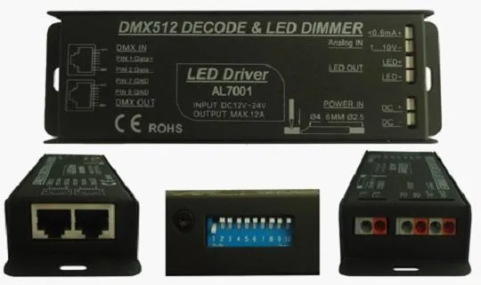 Постоянная Напряжение DMX512& 0-10В дали затемняя драйвер, 1 канал одиночный выход DC12-24V