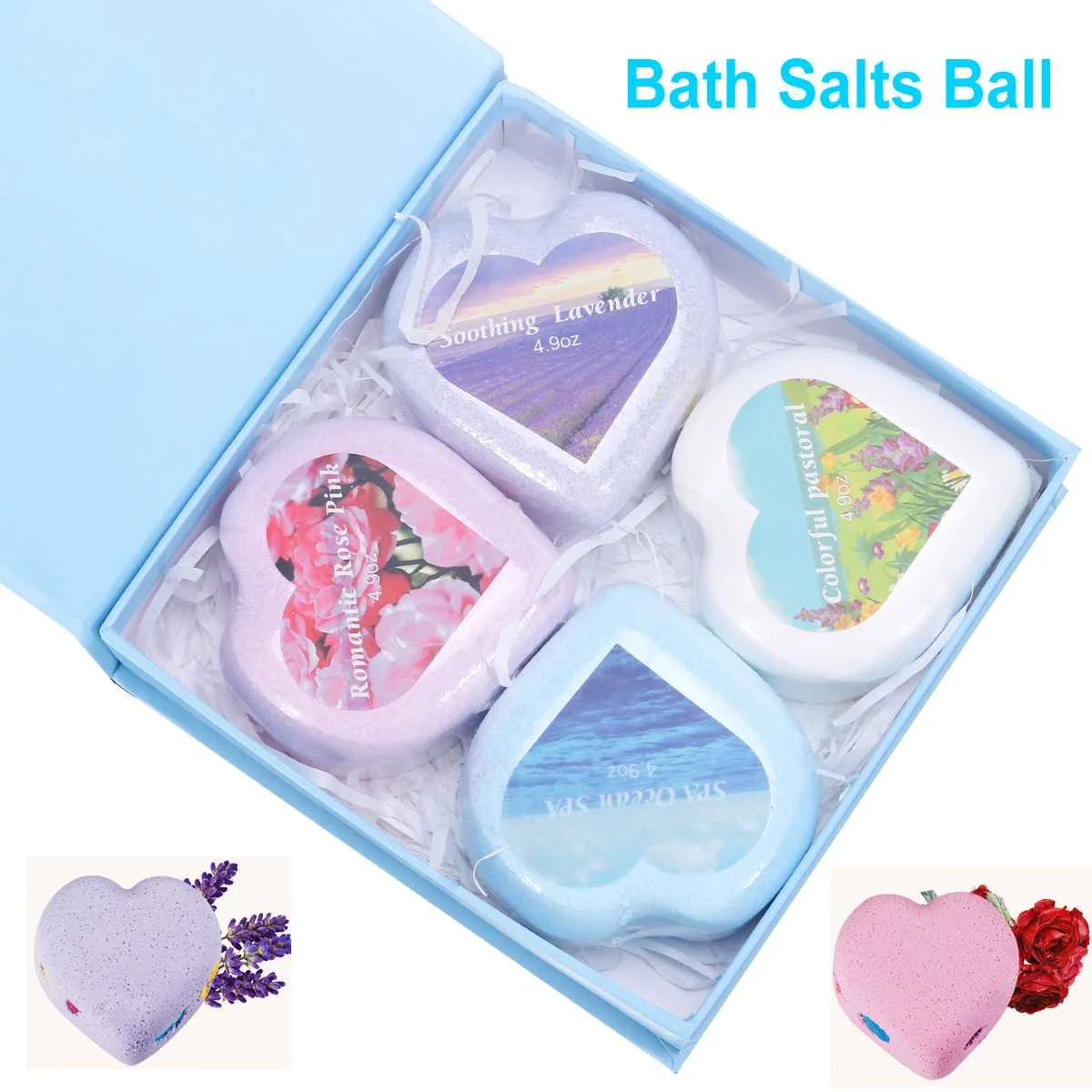 

4 pcs/set Bath Salt Bombs Heart Shape Whitening Moisturizing Essential Oil Scrub Bath Salts Ball Natural Bubble 140g/per pcs New