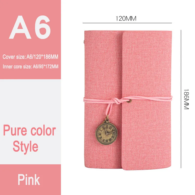 DELVTCH Vintage Clock A6 Spiral Notebook Travel Planner Memo Diary Journal Notepad Organizer Schedule Schoiol Student Stationery - Color: Pure Color Pink