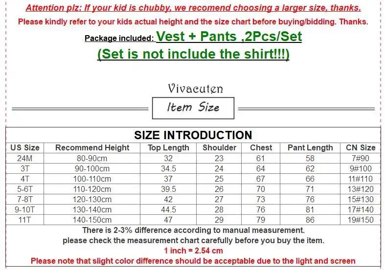 Suit Vest Size Chart