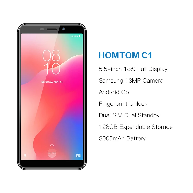  Global Version HOMTOM C1 16GB 5.5Inch Mobile Phone 13MP Camera Fingerprint 18:9 Display Android 8.1