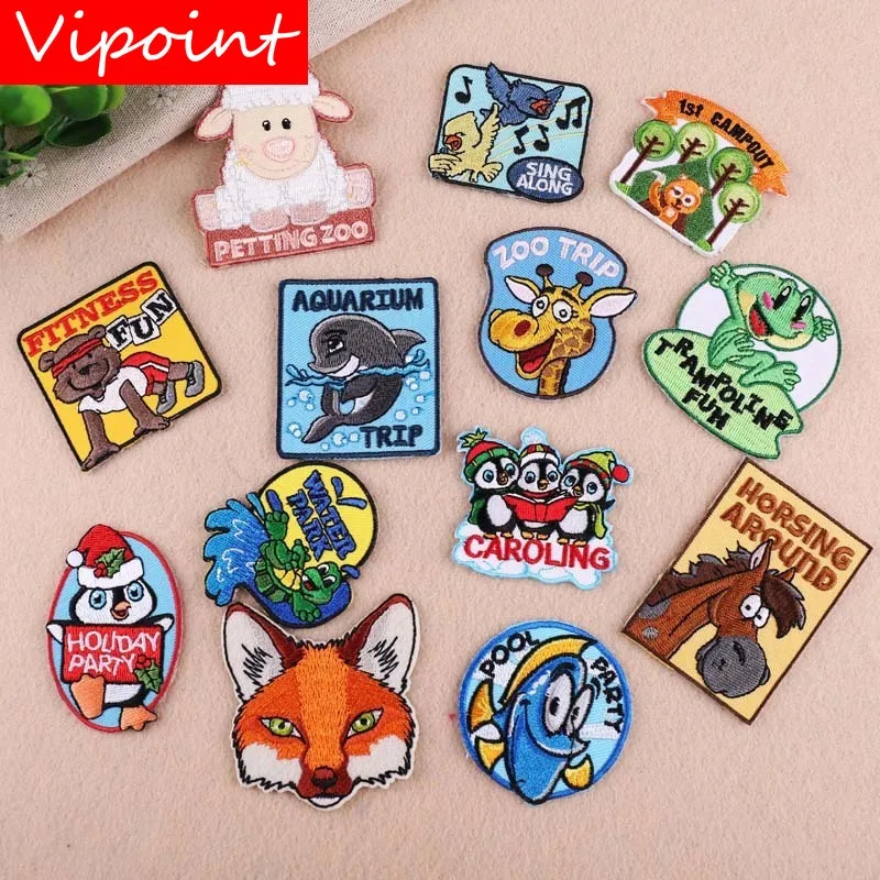 

VIPOINT embroidery fox deer frog fish sheep patch cartoon patches badges applique patches for clothing YX-115