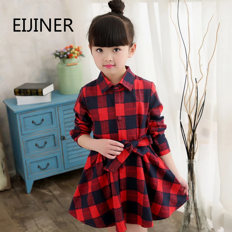 

Long Sleeve Girls Dresses 2019 New Autumn Spring Plaid Girls Clothes Cotton Children Dresses Girls Clothing Belt Kids Dresses