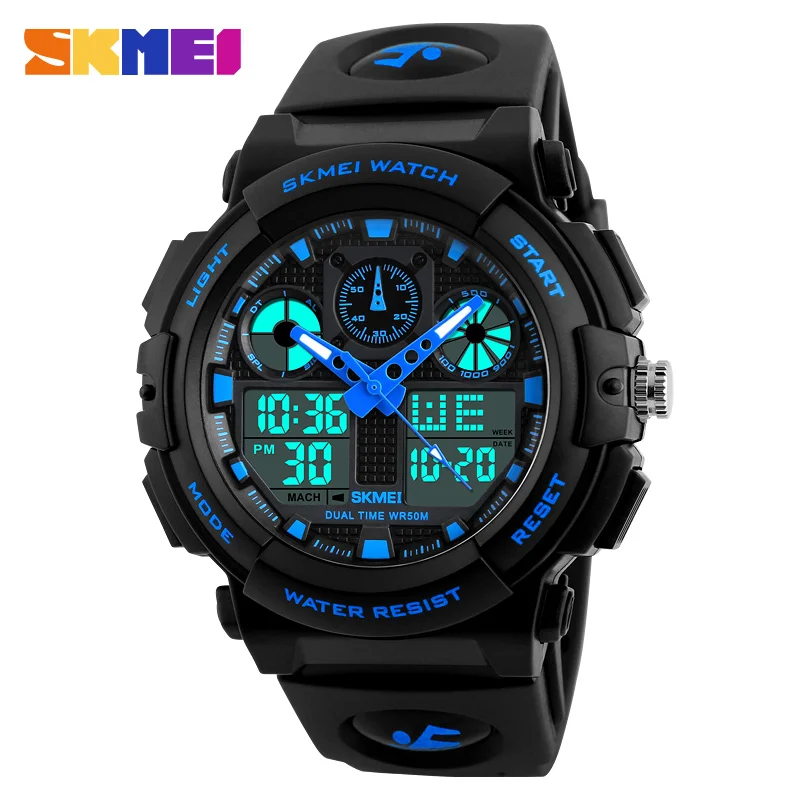Мужские часы с двойным дисплеем Цифровые кварцевые наручные часы мужские спортивные часы мужские водонепроницаемые часы мужские Relogio Masculino SKMEI - Цвет: Blue