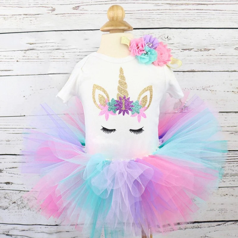 1st Birthday Unicorn Party Baby Girls Outfits Dress Sets Toddler Girl Clothes 
