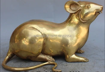 

12" lucku Chinese Feng Shui Folk Bronze Brass Zodiac Year Animal Mouse Statue