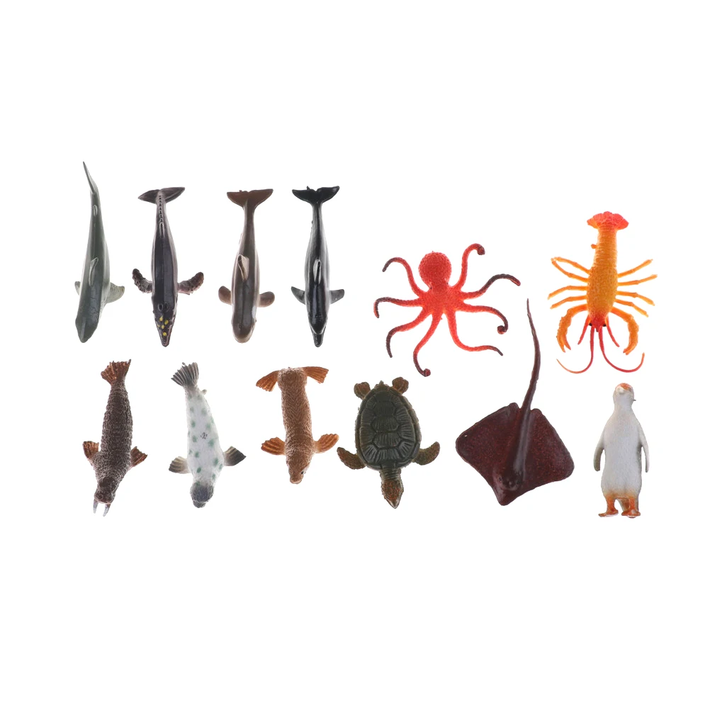 

12PCS/Set 4.5-8cm Plastic Sea Marine Animal Figures Ocean Creatures Sea Life Shark Whale Crab Kids Toy Fish Miniature