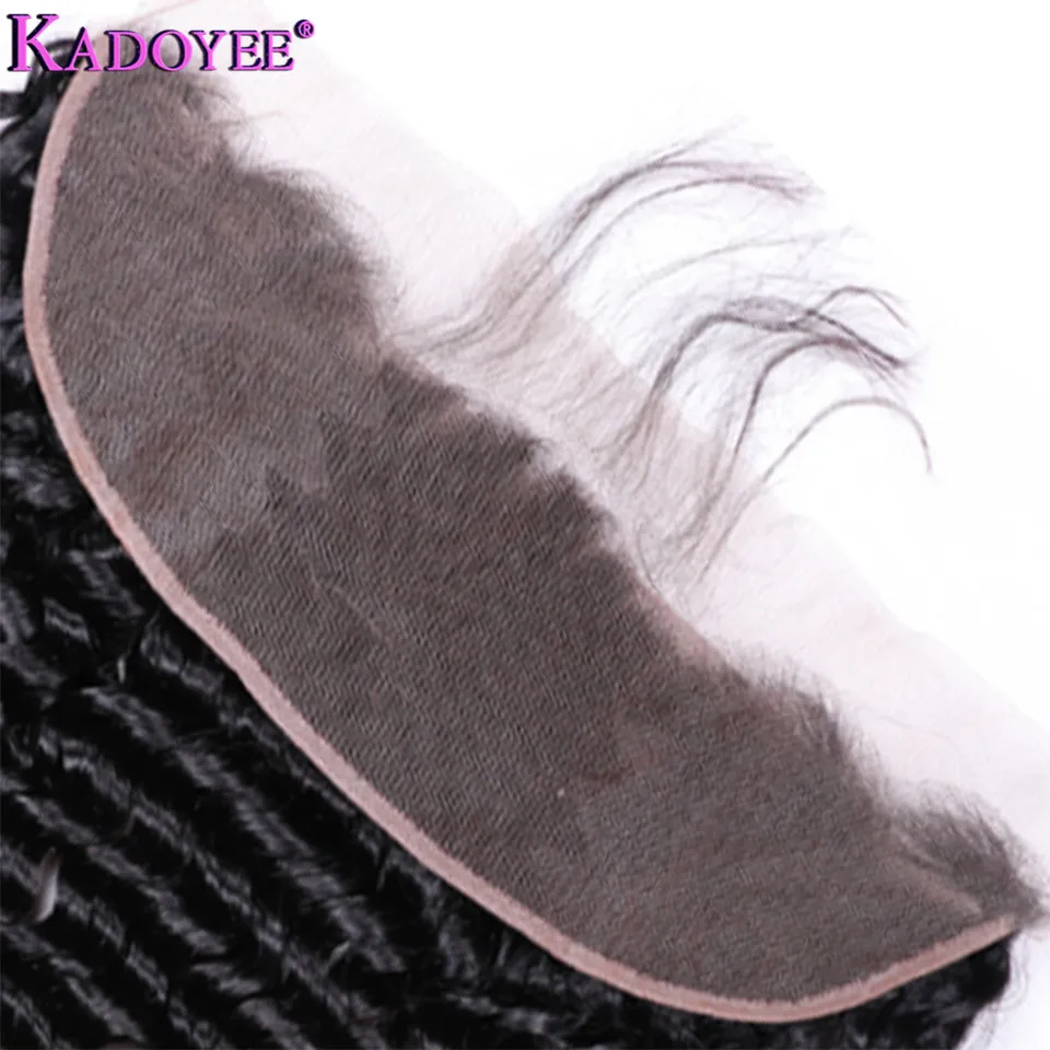 KADOYEE 100% Human Hair Deep Wave Lace Frontal Closure 13X4 Ear TO Ear With Baby Pre Plucked Human Remy Hair Frontal 8-20 Inch