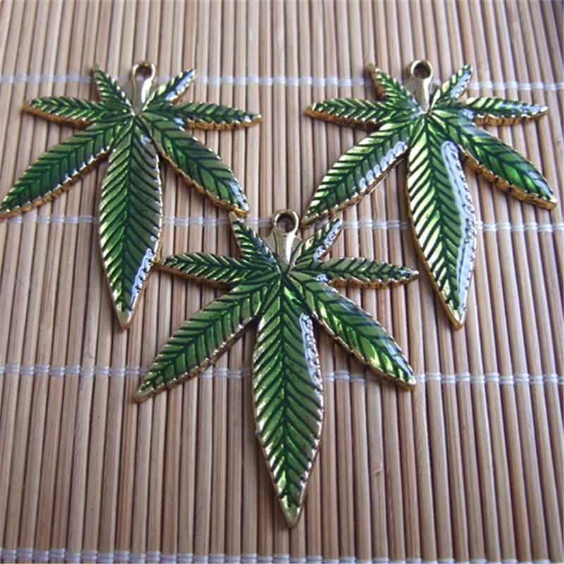 

5pcs Antique Gold Drop Green Oil Hemp Leaf Shaped Charms Bead For DIY Jewelry Fittings