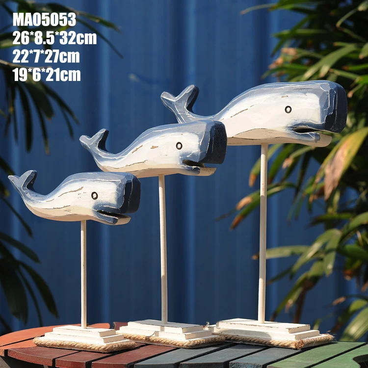 

Wooden Mediterranean Style Creative Set Of Three Whale Ornaments Home Wedding Decoration Handmade Gifts Office Desk Decor