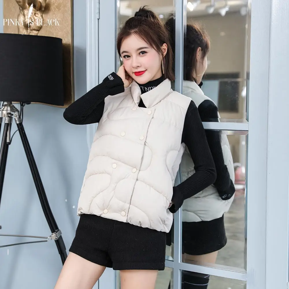 

PinkyIsBlack New Autumn Winter Vest Women Waistcoat 2019 Female Sleeveless Stand Collar Short Winter Vest Jacket Colete Feminino