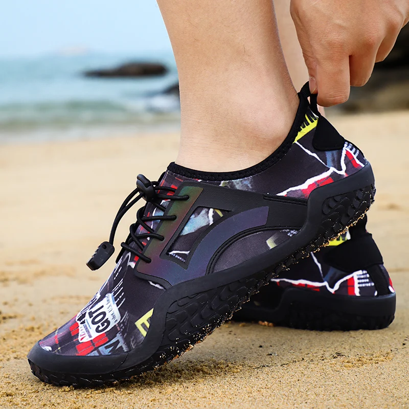 

Hemmyi Summer Water Swimming Shoes Aqua Beach Shoes Big Size Sneaker for Men SPort Sandals Striped Colorful Zapatos Hombre