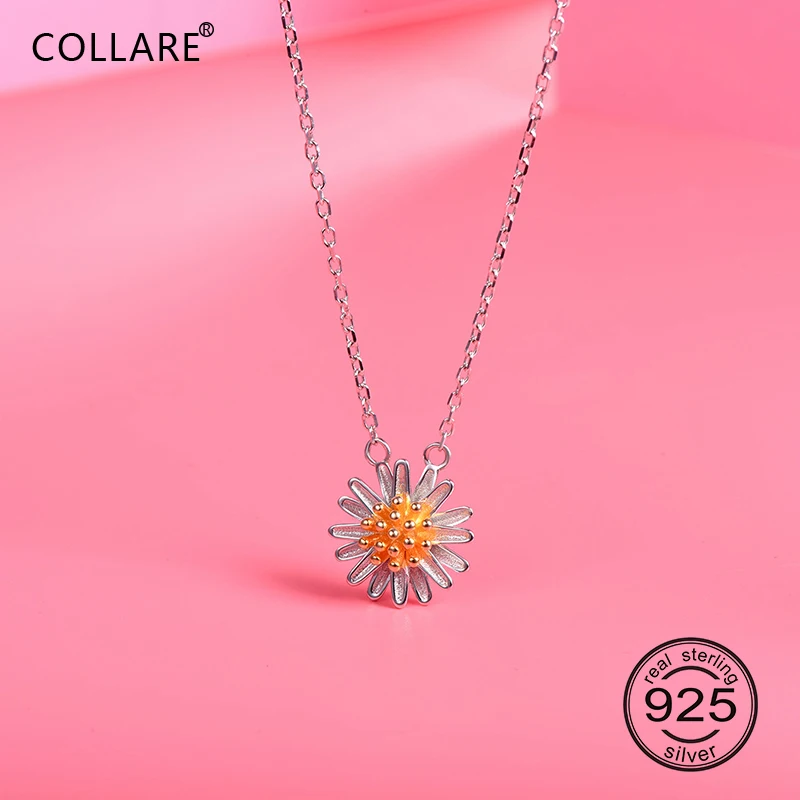 

Collare 100% 925 Sterling Silver Sunflower Pendant Valentine's Gift Girl's Dainty Jewelry Two Tone Flower Necklace Women P622