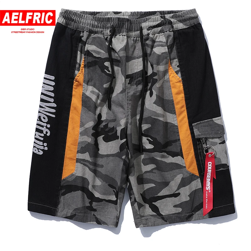 AELFRIC Новое поступление пляжные шорты камуфляж мужские повседневные Шорты цвет блок пэчворк камуфляжные ленты короткие Джоггеры мужские шорты UR11