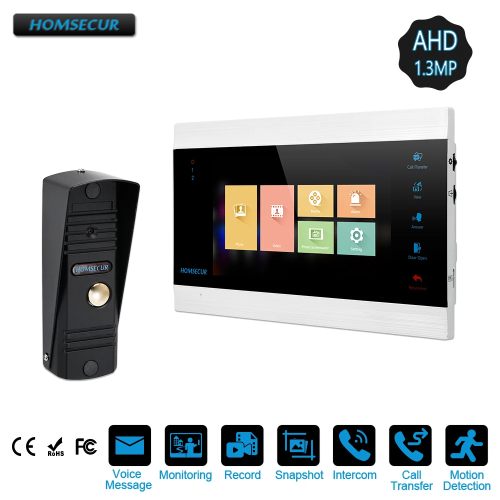

HOMSECUR 7" Video Door Phone Intercom System with Black Camera for Apartment BC011HD-B + BM705HD-B