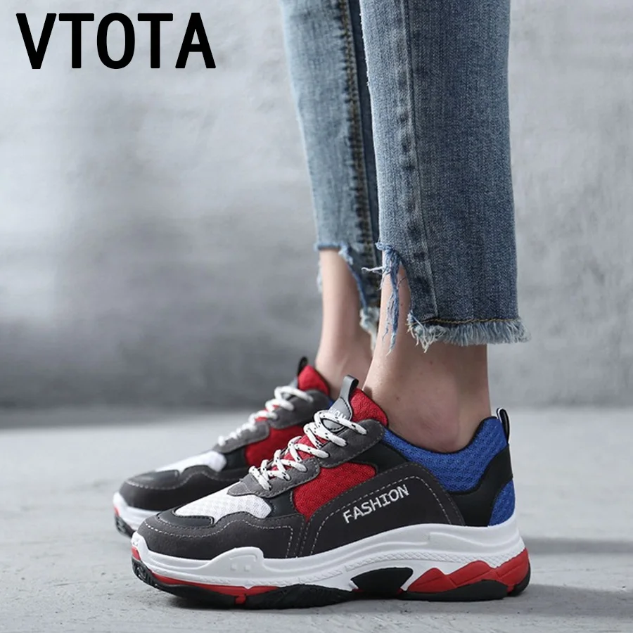 

VTOTA 2018 Spring Sneakers Female Fashion Women Casual Shoes Breathable Mesh Lace Up Vulcanize Shoes Non-Slip Leisure Footwears