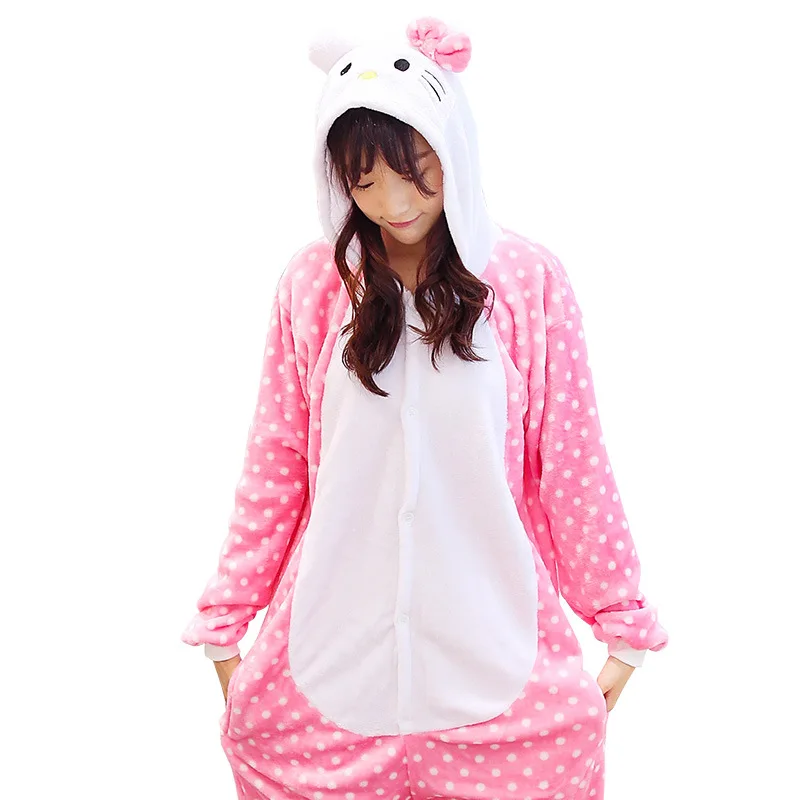 

New Adult Child Flannel Cosplay Costume Bow Cat Onesie Costumes For Unisex Create Dance Fancy Pajama Halloween Party