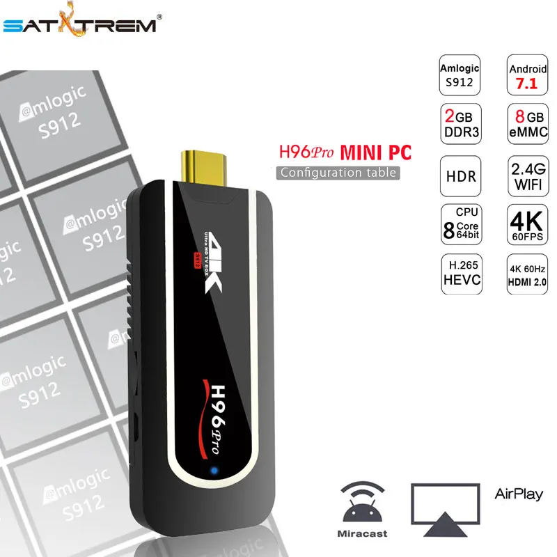 

Mini H96 Pro PC 4K Android TV Box Android 7.1 OS 2GB 8/16GB Smart TV Stick Amlogic S912 64bit Octa-core Mini PC H.265 4K Player