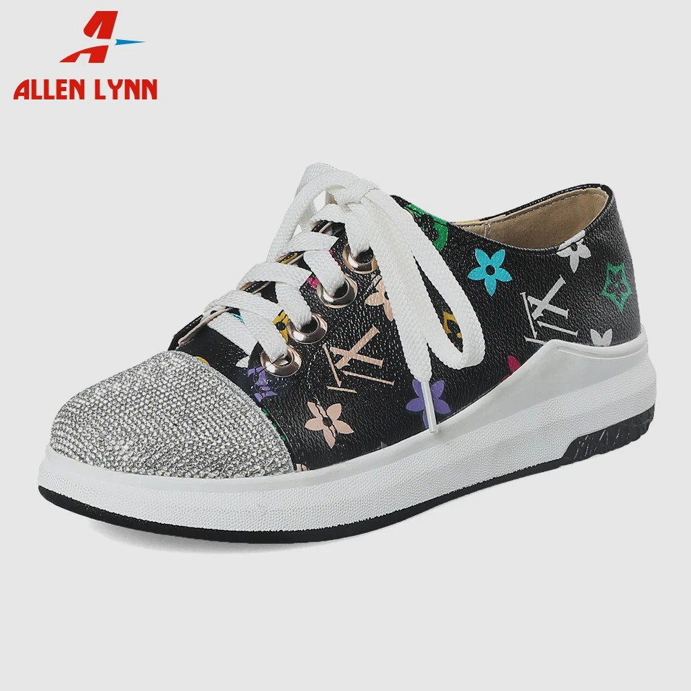 

ALLENLYNN New INS Hot Brand Sneakers Women 2019 Spring Girl Print Crystals Flat Platform Shoes Women Casual Shoes Woman 34-43