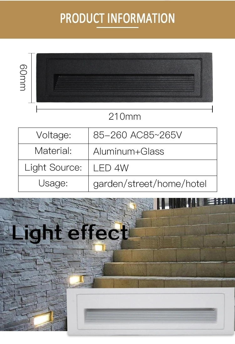 4 Вт светодиодная лампочка для подножки кирпичное освещение для лестниц встраиваемый Уличный настенный светильник водонепроницаемый IP65 торшер прямоугольник