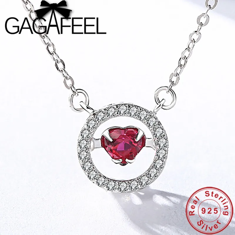 

GAGAFEEL CZ Zirconia Red Heart Pendent Necklace For Women 925 Sterling Silver Love Forever Round Clavicle Chain Jewelry Top Sale
