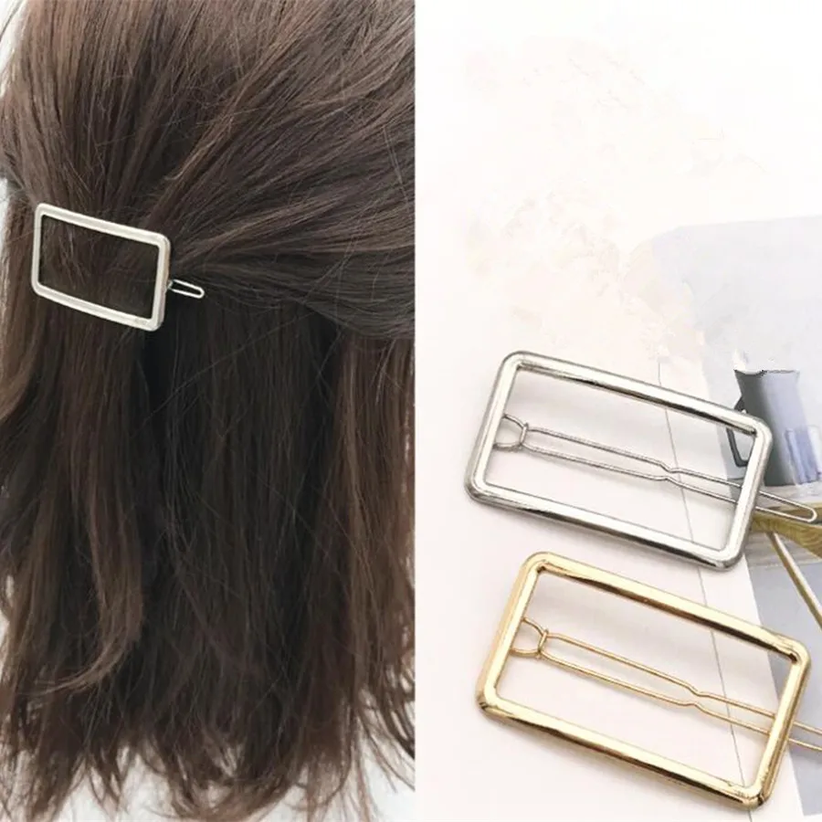 

New Korean style net red gold and silver side clip geometric rectangle bangs clip broken hairpin branch hair accessories