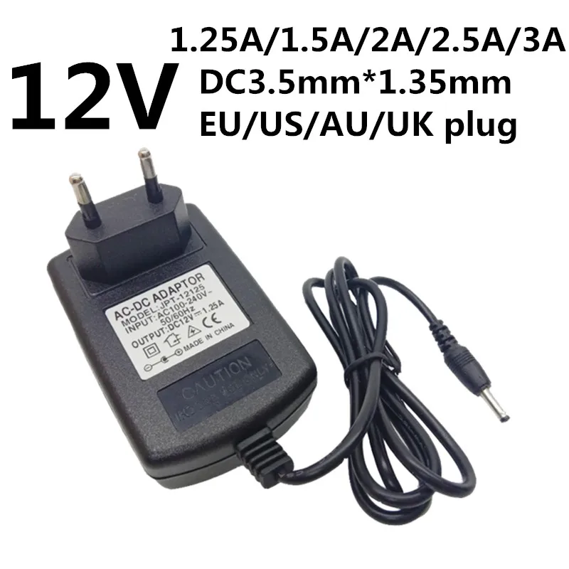 

DC 3.5mmx1.35mm Adapter DC 12V 1.25A 1250mA 1.5A 2A 2.5A 3A Power Supply 12V ac adapter EU US EU UK Plug Converter Transformer