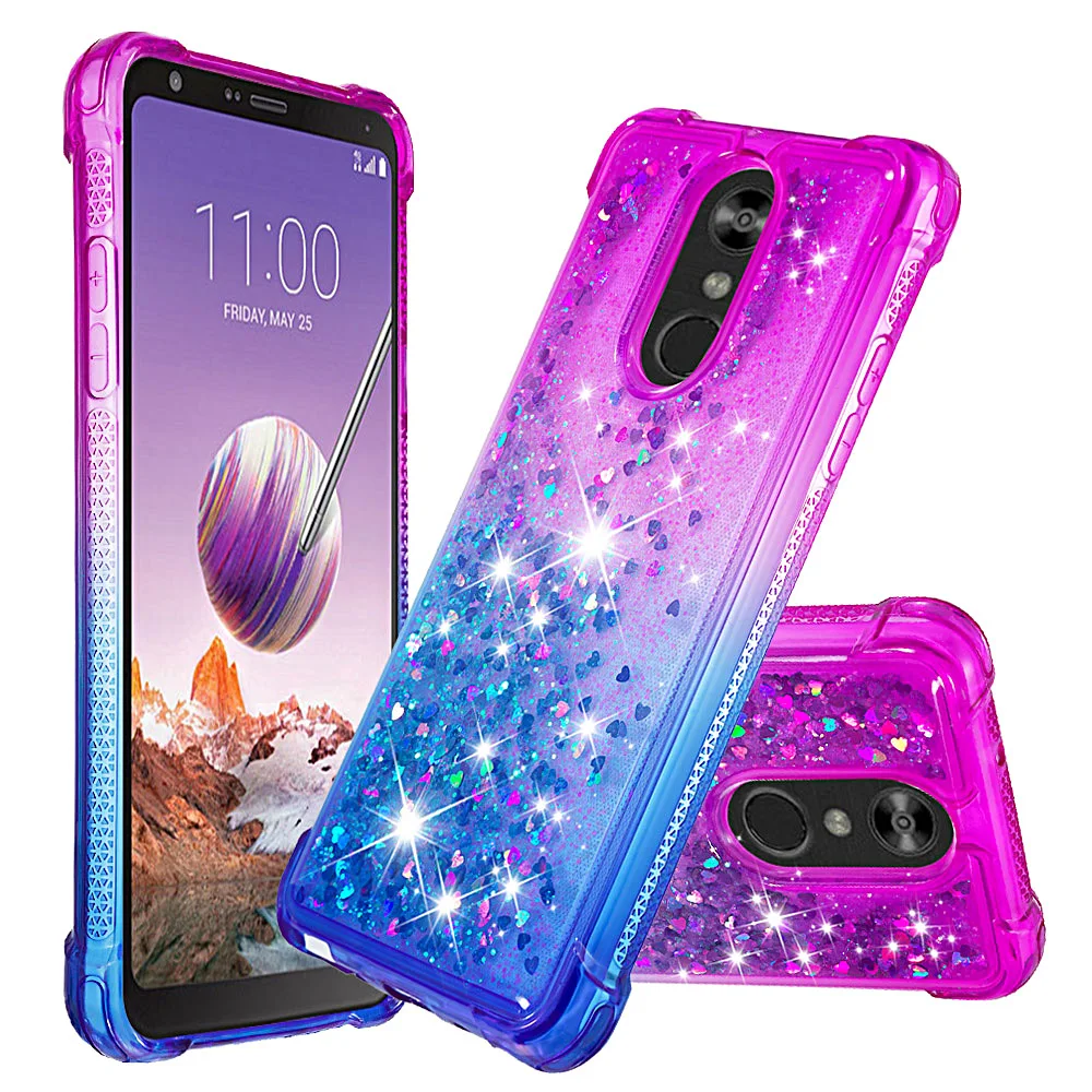 

Tikono Liquid Glitter Sand Mobile Phone Case For LG Stylo 4 K8 2018 Aristo 2 Plus LV3 2018 Heart Sequins Dynamic Soft Edge Case