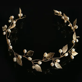 Luxury Hair Jewelry Pearl Crystal Leaf  Bride Tiaras Wedding Hair Accessories headdress Gold and Silver Headbands Gift JL