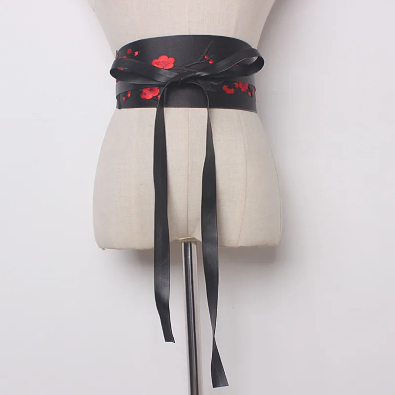 Chic Vintage Floral Embroidery Wide Corset Belt Women Dress Waistband