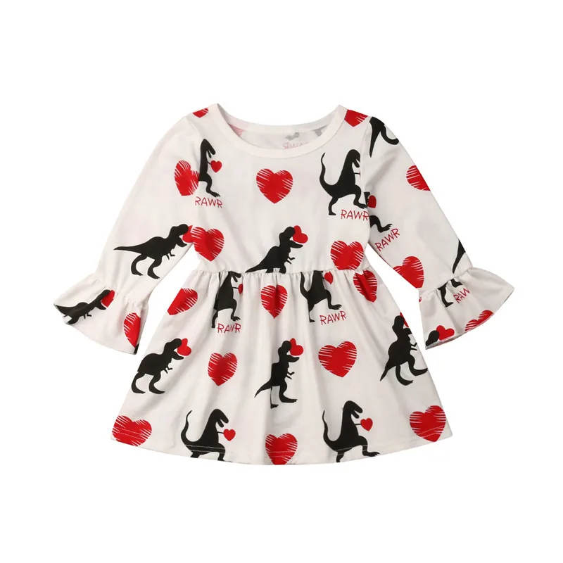 

Lovely Toddler Baby Kids Girls Dinosaur Love Long Sleeve Pleated Dress Outfits Clothes 1-6T