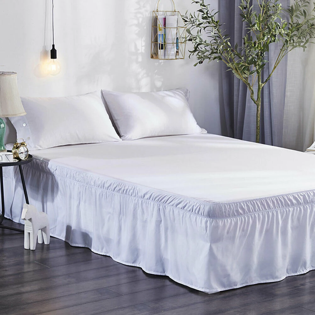 Укороченная однотонная одежда однотонные классические эластичные кроватный подзор пыли рюшами простого кроя King queen полный двуспальная кровать накладки кровать декоративный домашний текстиль