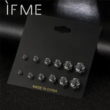 IF ME 6 пар/уп. черный кристалл шпилька Комплект сережек для женщин девочек разный размер в стиле панк Brincos Ювелирные изделия Прямая поставка
