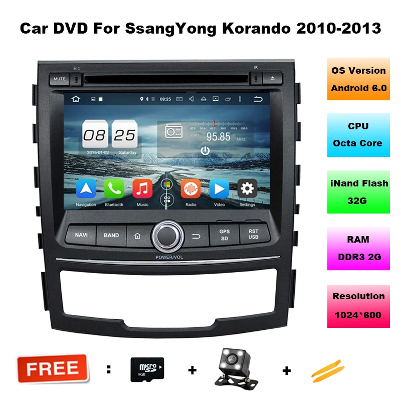 Octa Core 2G RAM Android 6.01 Car DVD Player For SSANGYONG KORANDO 2010-2012 With 1024*600 Capacitive Autoradio Stereo Headunit