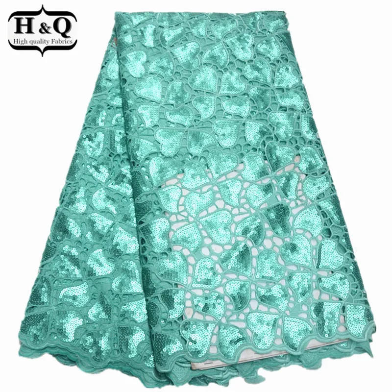 

H&Q African organza lace fabric New embroidery lace fabric African hollow design style with sequins 5 yard/pcs for women wedding