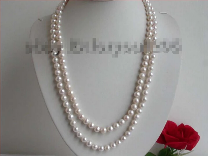 

Free shipping >>>>>>Longest 50" Natural 8-9mm White Pearl Necklace!