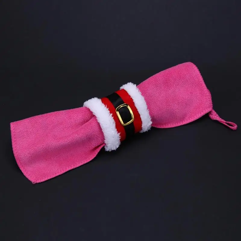 4 шт./лот, рождественское кольцо для салфеток в форме ремня Санта-Клауса, держатель для салфеток, посуда, рождественские настольные украшения для дома
