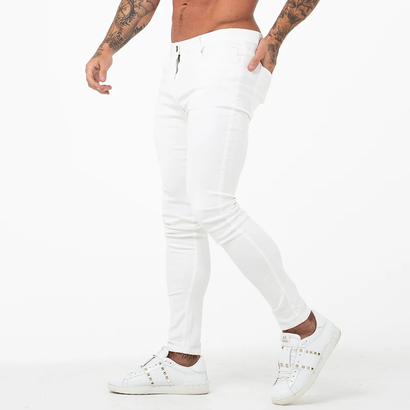 GINGTTO джинсы, белые мужские хлопковые брюки с высокой талией, Стрейчевые джинсы размера плюс, летние мужские эластичные брюки с талией размера плюс 36 zm55